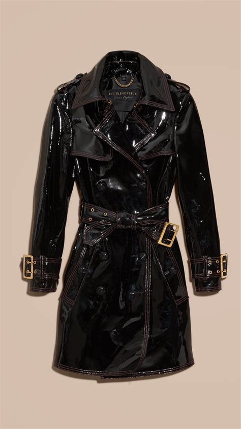 burberry trench leather detail|Burberry patent leather trench coat.